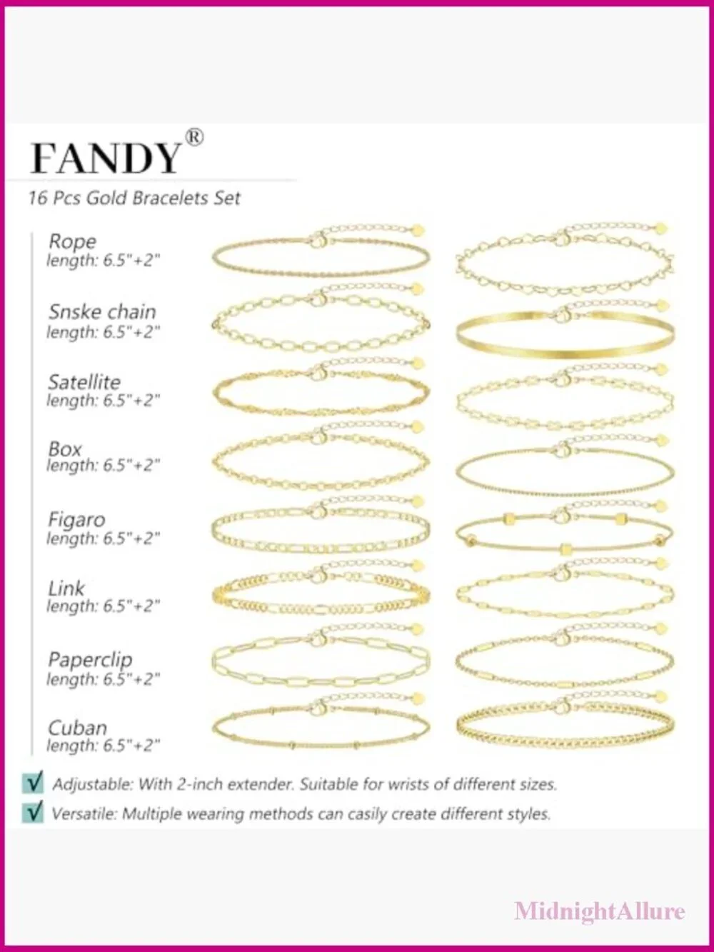16 PCS Gold Bracelet Set, Dainty Stackable Link Chain Bracelets Pack for Women